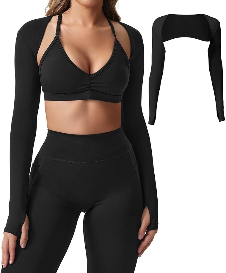 YEOREO Women Crop Top Long Sleeve Bolero Open Front Workout Cropped Shirts Sports Shrug - Product Image