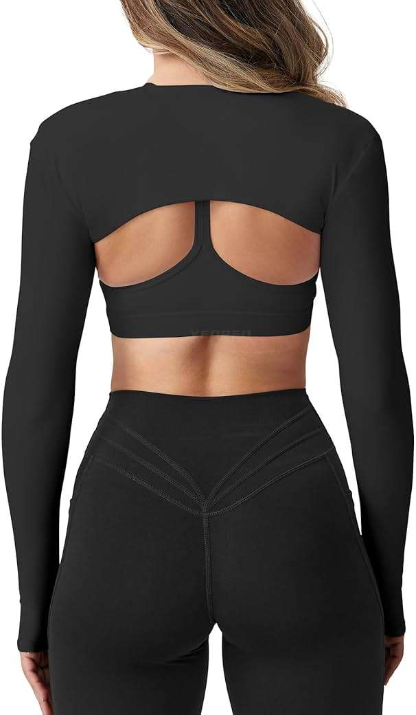 YEOREO Women Crop Top Long Sleeve Bolero Open Front Workout Cropped Shirts Sports Shrug - Image 5