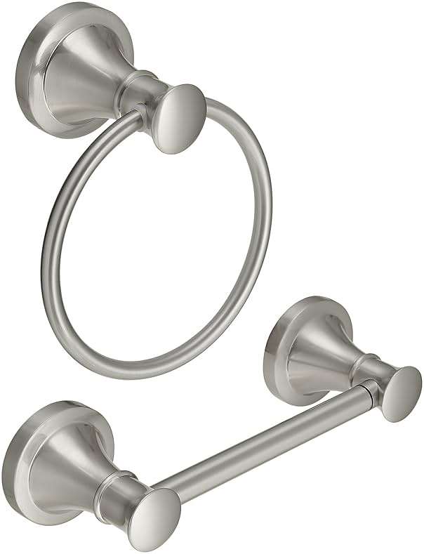 RUMOSE Toilet Paper Holder and Hand Towel Ring Brushed Nickel Wall Mount Bathroom Hardware Accessories 2 PCS Set Flexible Pivoting Toilet Tissue Roll Holder and Towel Hanger, Stainless Steel - Image 1