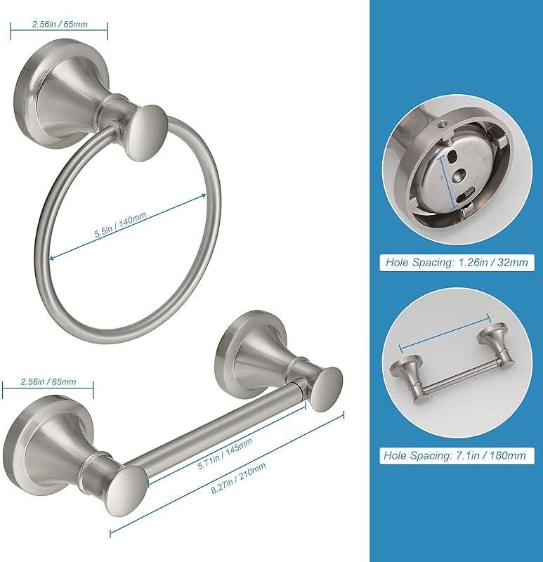 RUMOSE Toilet Paper Holder and Hand Towel Ring Brushed Nickel Wall Mount Bathroom Hardware Accessories 2 PCS Set Flexible Pivoting Toilet Tissue Roll Holder and Towel Hanger, Stainless Steel - Image 3