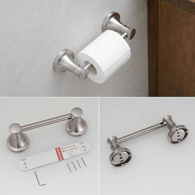 RUMOSE Toilet Paper Holder and Hand Towel Ring Brushed Nickel Wall Mount Bathroom Hardware Accessories 2 PCS Set Flexible Pivoting Toilet Tissue Roll Holder and Towel Hanger, Stainless Steel - Image 8