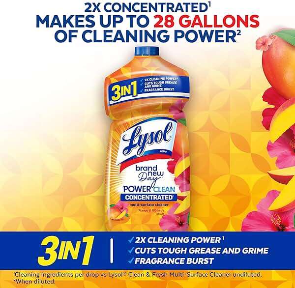 Lysol Power Clean Multi-Surface Cleaner, 2x Concentrated Pour, Mango & Hibiscus, 28 Fl Oz - Image 4