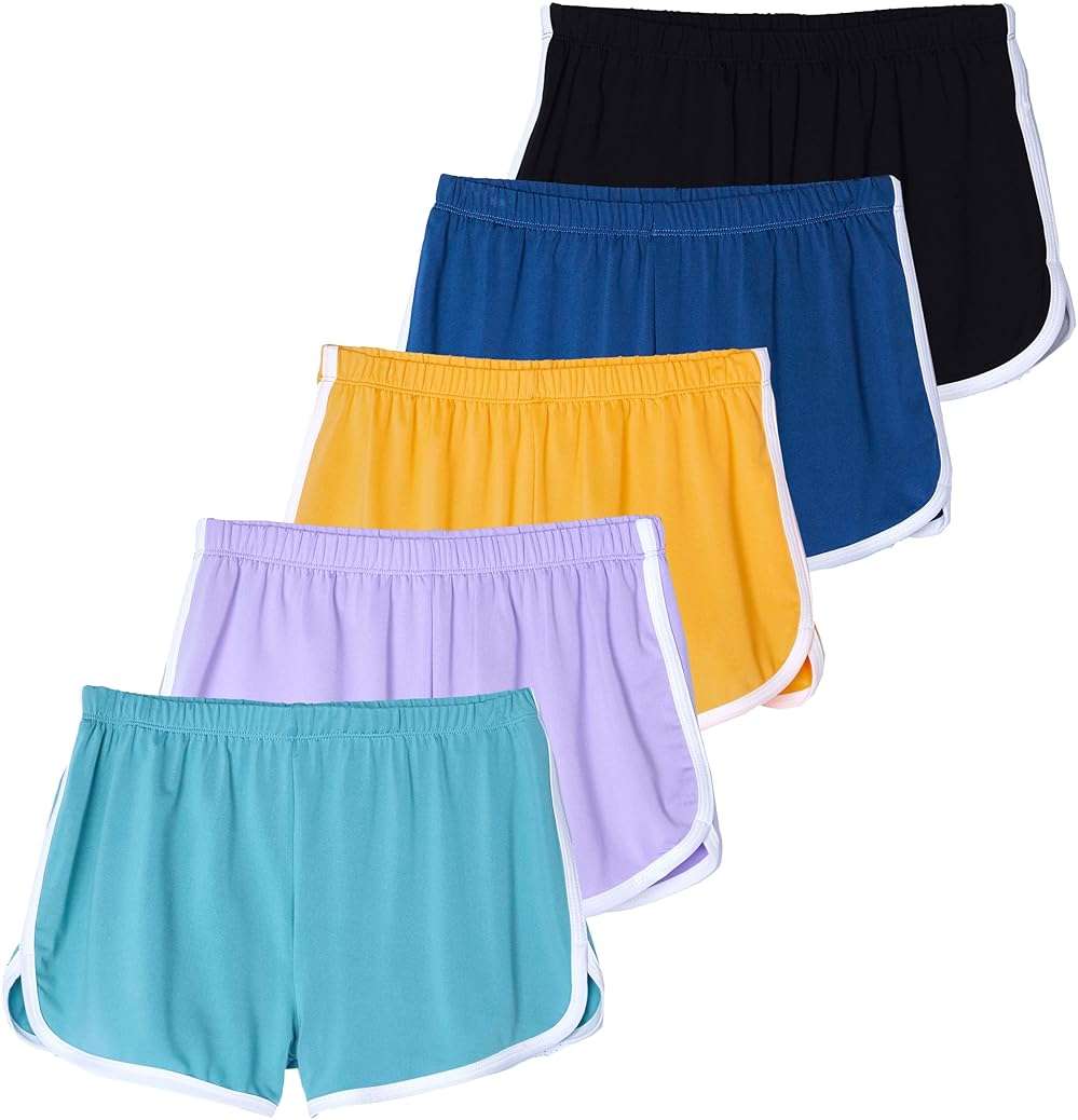 Real Essentials 5 Pack: Girls' Dry-Fit Athletic Dolphin Shorts for Youth Kids Teens Running Gym Sports (Ages 4-16) - Image 1