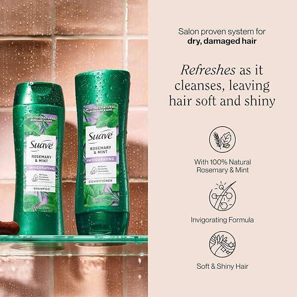 Suave Rosemary & Mint Shampoo and Conditioner, Invigorating – Frizz Control, Soft, Shiny Hair Products for Women & Men, 12.6 Oz Ea - Image 2
