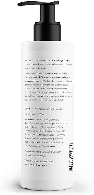 Boldly Basic Fragrance Free Face Wash - Gentle Facial Cleanser on Sensitive Skin - Unscented - Dermatologist Tested - No Sulfates, Parabens or Gluten - Non Comedogenic and Hypoallergenic - Image 2