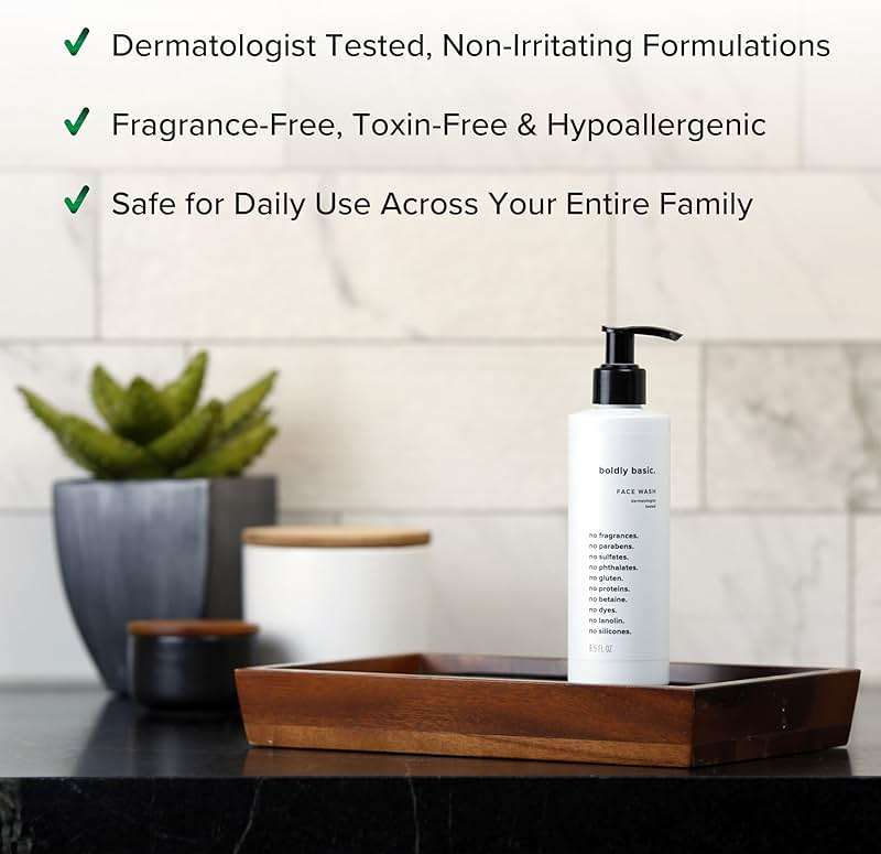 Boldly Basic Fragrance Free Face Wash - Gentle Facial Cleanser on Sensitive Skin - Unscented - Dermatologist Tested - No Sulfates, Parabens or Gluten - Non Comedogenic and Hypoallergenic - Image 3
