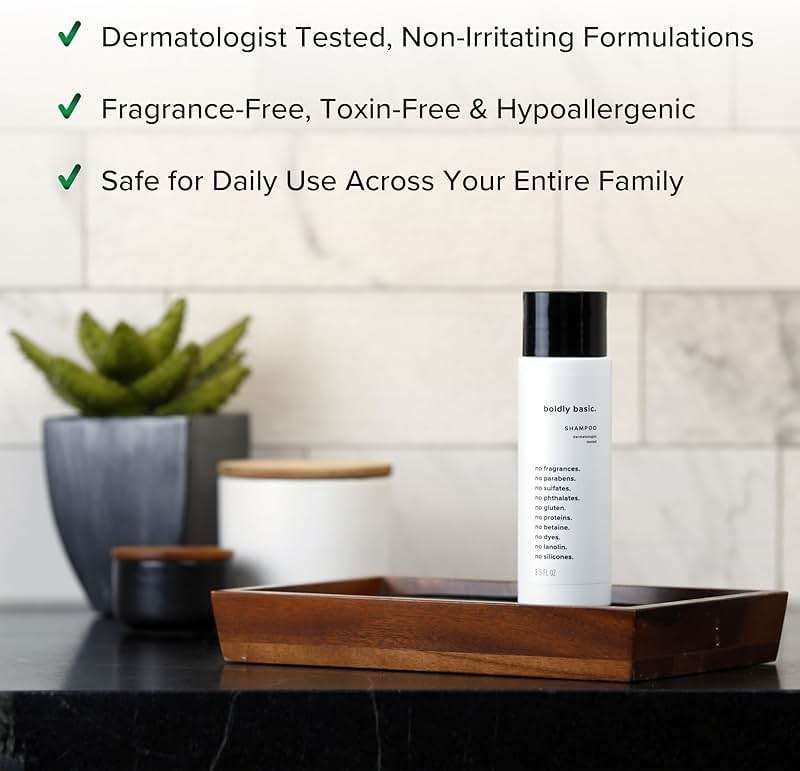 Boldly Basic Fragrance Free Shampoo - Gentle on Sensitive Skin and Hair - Unscented - Dermatologist Tested - No Sulfates, Parabens or Gluten - Non Comedogenic and Hypoallergenic - Image 3