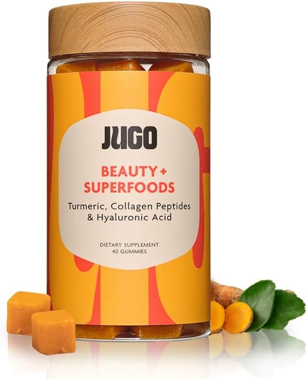 JUGO Beauty + SUPERFOODS Hair, Skin and Nails Collagen Gummies, Hyaluronic Acid and Turmeric Supplement, Cruelty-Free, Gelatin-Free and Gluten-Free Gummy Vitamins, Non-GMO, Made in USA, 40 Count - Product Image
