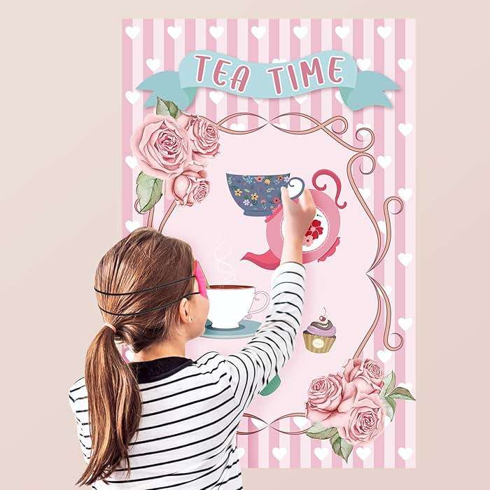 Hxezoc Tea Party Games: Pin The Tea Cup With 24 Pcs Stickers, Large Games Poster for Girls' Birthday Party - Image 2