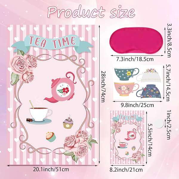 Hxezoc Tea Party Games: Pin The Tea Cup With 24 Pcs Stickers, Large Games Poster for Girls' Birthday Party - Image 3