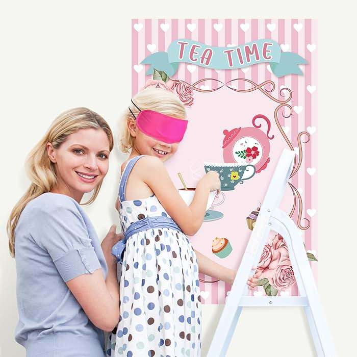 Hxezoc Tea Party Games: Pin The Tea Cup With 24 Pcs Stickers, Large Games Poster for Girls' Birthday Party - Image 4