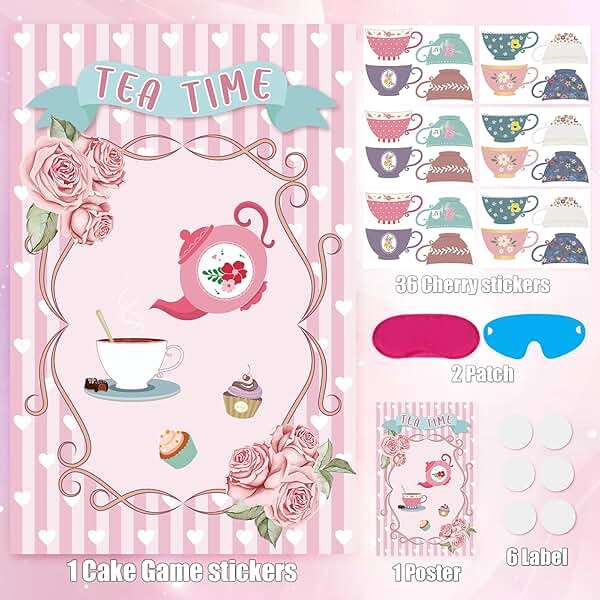 Hxezoc Tea Party Games: Pin The Tea Cup With 24 Pcs Stickers, Large Games Poster for Girls' Birthday Party - Image 6