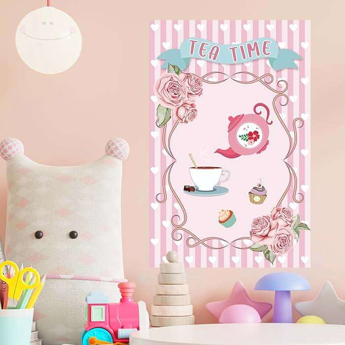 Hxezoc Tea Party Games: Pin The Tea Cup With 24 Pcs Stickers, Large Games Poster for Girls' Birthday Party - Image 7