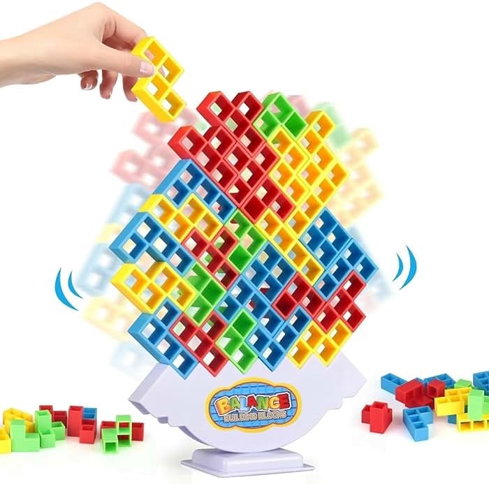 64 Pcs Stacking Tower Game with 22 Cards, Giant Tumble Balance Game for Kids, Family Games for Kids and Adults, Easter Gifts for Teen Boys & Girls, Party Board Game for Kids 6-12 & Adults - Product Image