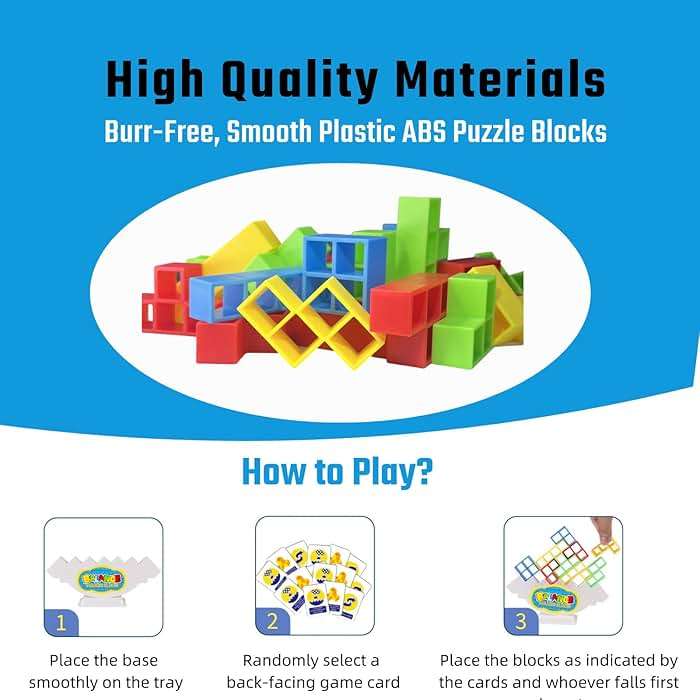 64 Pcs Stacking Tower Game with 22 Cards, Giant Tumble Balance Game for Kids, Family Games for Kids and Adults, Easter Gifts for Teen Boys & Girls, Party Board Game for Kids 6-12 & Adults - Image 5