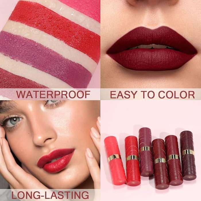evpct 6Pcs Pink Dark Ruby Wine Red Plum Purple Matte Lipstick Sets for Women Velvet Lipstick Long Lasting Waterproof 24 Hours Lip Stick Stain Makeup Gift Set labiales mate 24 horas originales B - Image 4