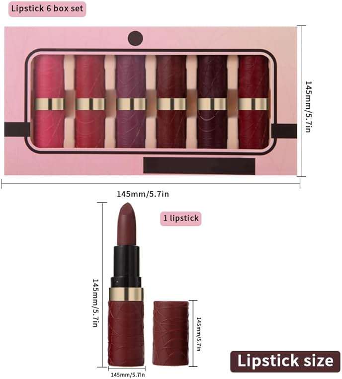 evpct 6Pcs Pink Dark Ruby Wine Red Plum Purple Matte Lipstick Sets for Women Velvet Lipstick Long Lasting Waterproof 24 Hours Lip Stick Stain Makeup Gift Set labiales mate 24 horas originales B - Image 6