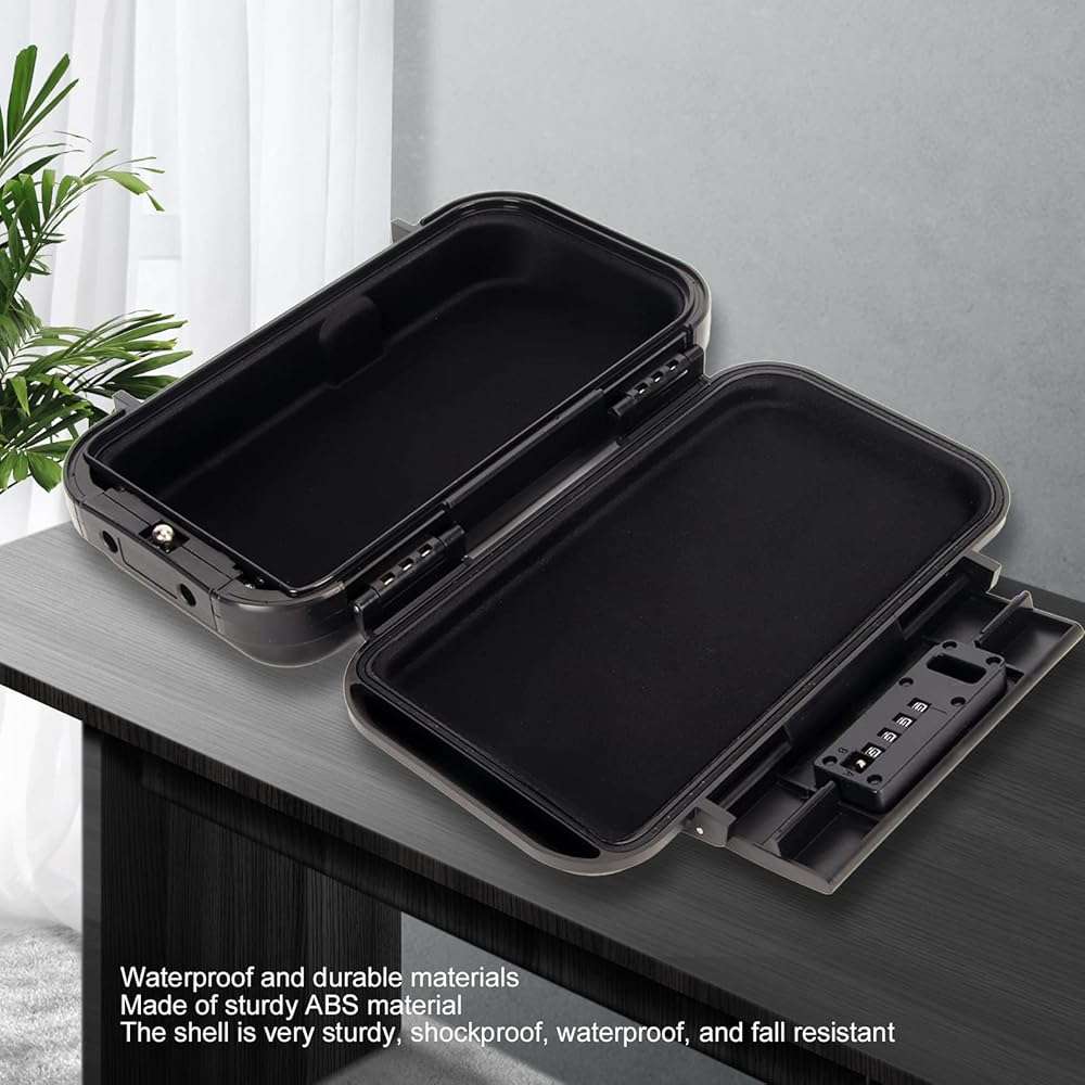 Portable Small Lock Box, Security Case LockBox with Code, Shockproof 4 Digit Password Lock with Detachable Steel Wire Rope for Beach Travel Hotels - Image 3