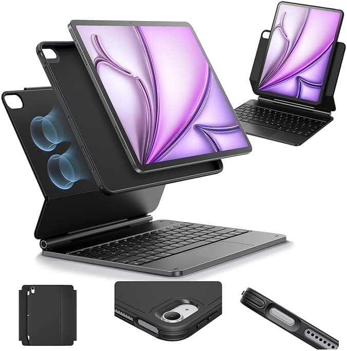 ESR for iPad Air 13 Inch Case Keyboard M4/M3/M2 (2026/2025/2024), Easy-Set Magnetic Stand, Portrait/Landscape Mode, Removable Case with Multi-Touch Trackpad, Rebound 360 Series, Black - Product Image