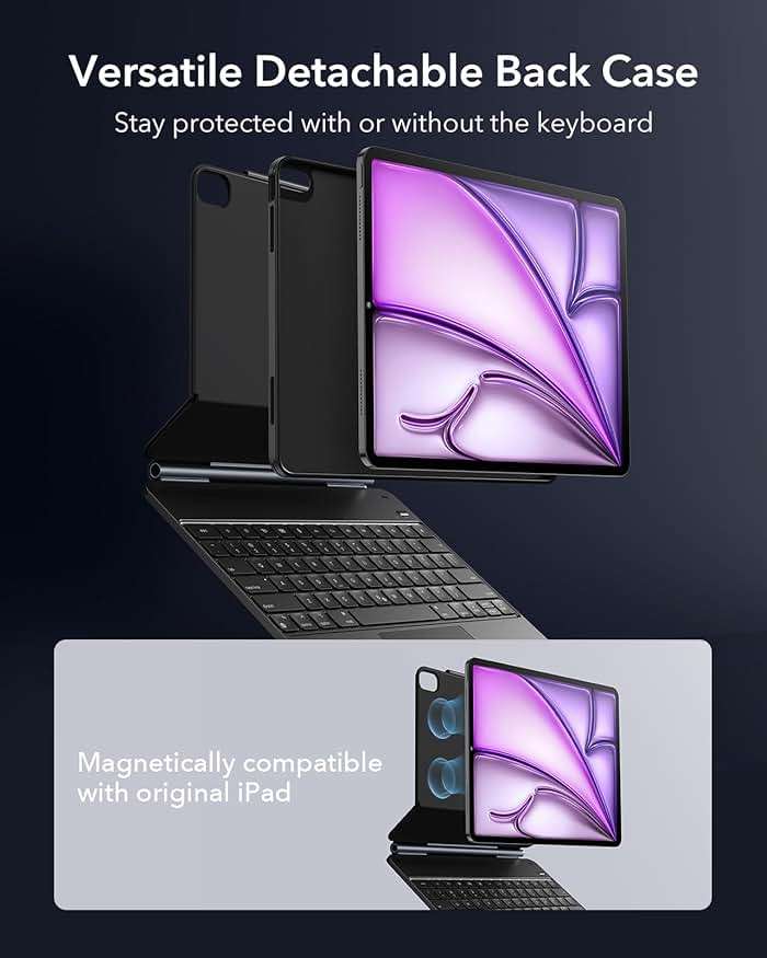 ESR for iPad Air 13 Inch Case Keyboard M4/M3/M2 (2026/2025/2024), Easy-Set Magnetic Stand, Portrait/Landscape Mode, Removable Case with Multi-Touch Trackpad, Rebound 360 Series, Black - Image 4