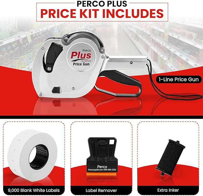 Perco Plus 1-Line Price Marking Gun with Labels Kit - Compares to Monarch 1131-01 Band Includes 1-Line 8-Character Band Price Labeler Gun, 9,000 Blank White Labels, a Label Scraper, and an Extra Inker - Image 3