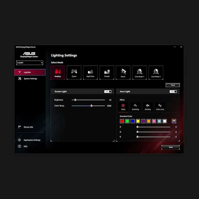 ASUS ROG Aura Monitor Light Bar (ALB01) - Asymmetrical Lighting bar, 3 Modes, RGB Lighting, USB-C, Patented clamp, Magnetic Buckle, Aura Sync Compatible, DisplayWidget Center, Quick Installation - Image 9