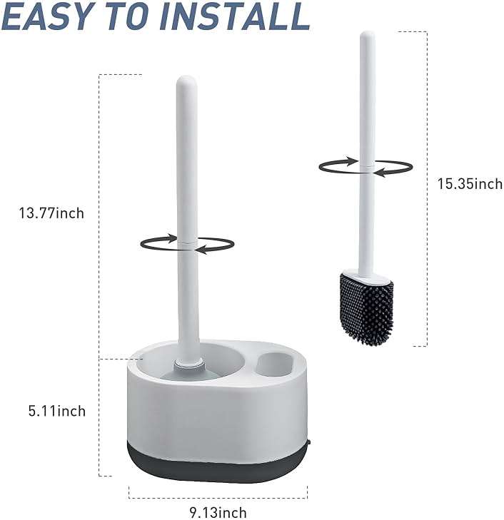 ADNIKIA Silicone Toilet Brush Plunger Set, 2 in 1Toilet Bowl Brush and Holder Plunger Set, Plunger Toilet Brush Combo, Bathroom Toilet Brush, Toilet Brush Set, Toilet Scrubber and Plunger Set, Black - Image 2
