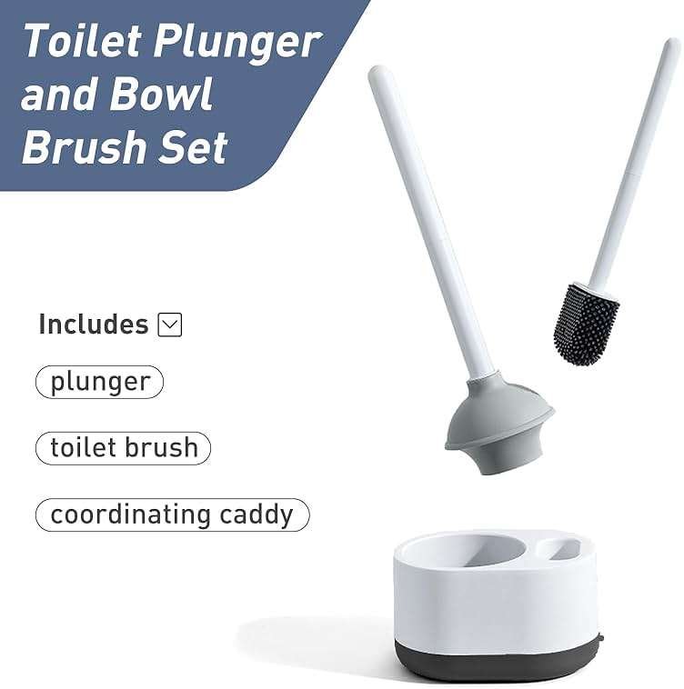 ADNIKIA Silicone Toilet Brush Plunger Set, 2 in 1Toilet Bowl Brush and Holder Plunger Set, Plunger Toilet Brush Combo, Bathroom Toilet Brush, Toilet Brush Set, Toilet Scrubber and Plunger Set, Black - Image 3