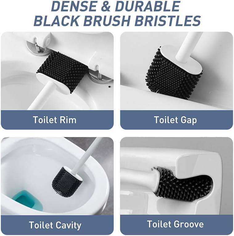 ADNIKIA Silicone Toilet Brush Plunger Set, 2 in 1Toilet Bowl Brush and Holder Plunger Set, Plunger Toilet Brush Combo, Bathroom Toilet Brush, Toilet Brush Set, Toilet Scrubber and Plunger Set, Black - Image 7