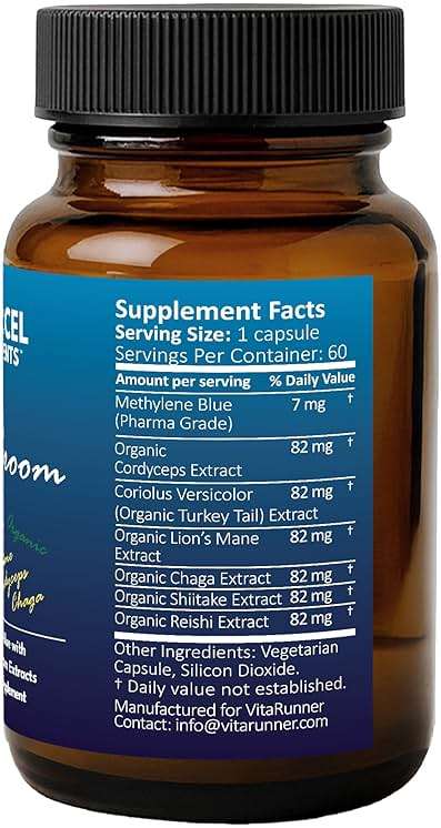 Nutricel Supplements Methylene Blue Capsules with Mushroom Extracts: Lion's Mane, Reishi, Cordyceps, Chaga, Shiitake, Turkey Tail - Trusted Made in America - 7mg (USP Grade) (60ct) - Image 7