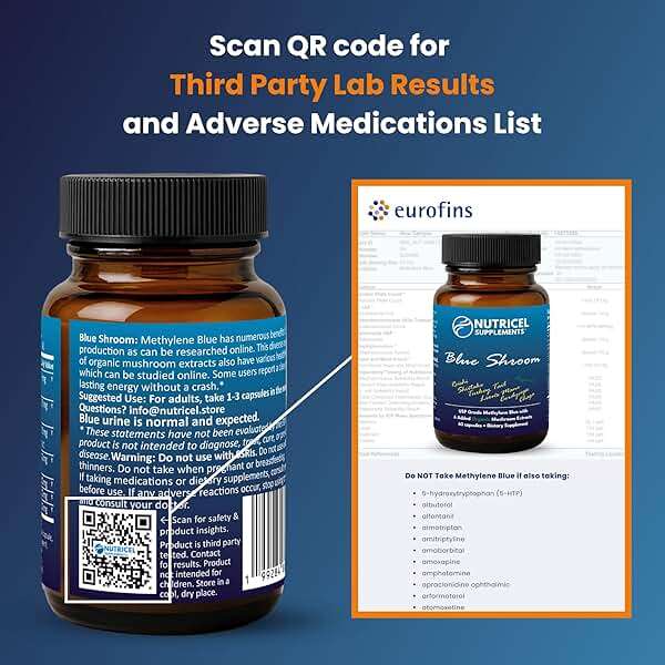 Nutricel Supplements Methylene Blue Capsules with Mushroom Extracts: Lion's Mane, Reishi, Cordyceps, Chaga, Shiitake, Turkey Tail - Trusted Made in America - 7mg (USP Grade) (60ct) - Image 9
