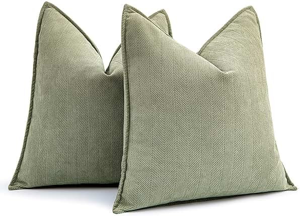 MIULEE Pack of 2 Sage Green Decorative Pillow Covers 20x20 Inch Soft Chenille Luxurious Couch Throw Pillows Farmhouse Cushion Covers with Elegant Design for Sofa Bedroom Living Room Summer Home Decor - Product Image