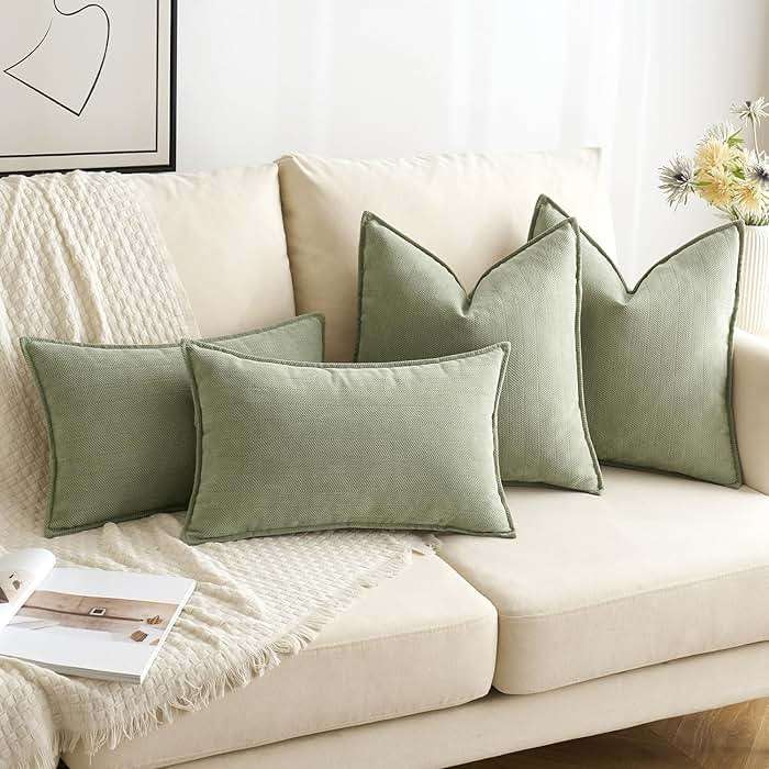 MIULEE Pack of 2 Sage Green Decorative Pillow Covers 20x20 Inch Soft Chenille Luxurious Couch Throw Pillows Farmhouse Cushion Covers with Elegant Design for Sofa Bedroom Living Room Summer Home Decor - Image 5
