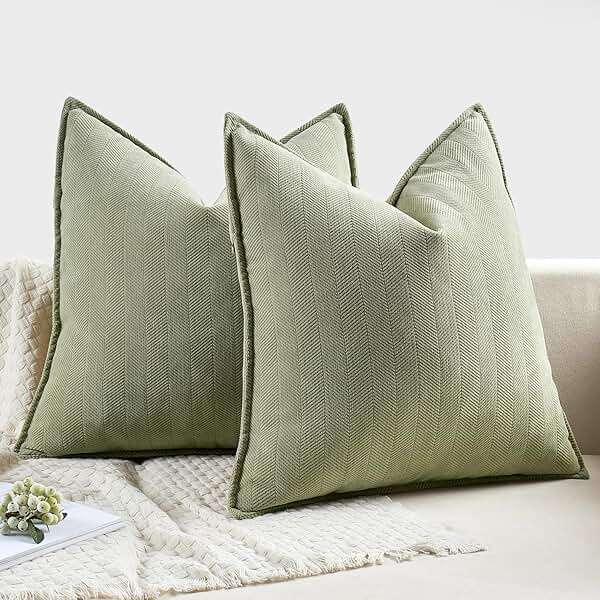 MIULEE Pack of 2 Sage Green Decorative Pillow Covers 20x20 Inch Soft Chenille Luxurious Couch Throw Pillows Farmhouse Cushion Covers with Elegant Design for Sofa Bedroom Living Room Summer Home Decor - Image 6