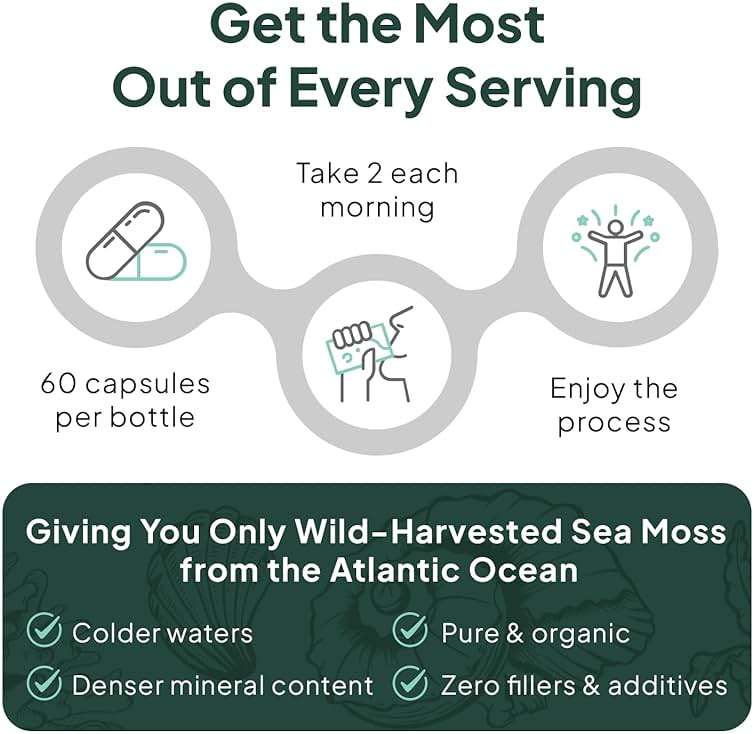 Organics Ocean Wild Sea Moss Capsules - 100% Organic Irish Sea Moss with Organic Chlorella, Bladderwrack and Vitamin D for Energy, Lung Health and Thyroid Support for Women and Men - 60 Capsules - Image 7