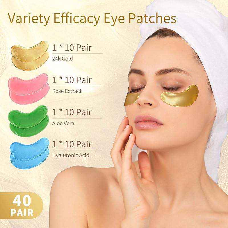 Under Eye Patches, 40 Pairs Eye Mask for Dark Circles, Puffy Eyes, Undereye Bags,Wrinkles,Eye Mask Patches with 24K Gold, Hyaluronic Acid,Rose & Aloe Vera, Eye Treatment Skin Care for Men & Women Gift - Image 2