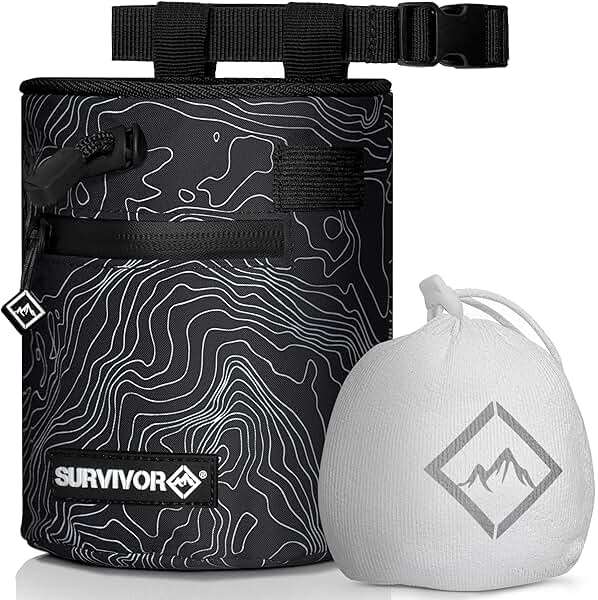 Chalk Bag + Refillable Chalk Ball - Iconic Topographical Map, Draw String Closure, 2 Zippered Pockets, & Brush Holder - Climbing Chalk Bag for Rock Climbing, Bouldering, Weightlifting, Gymnastics - Image 2