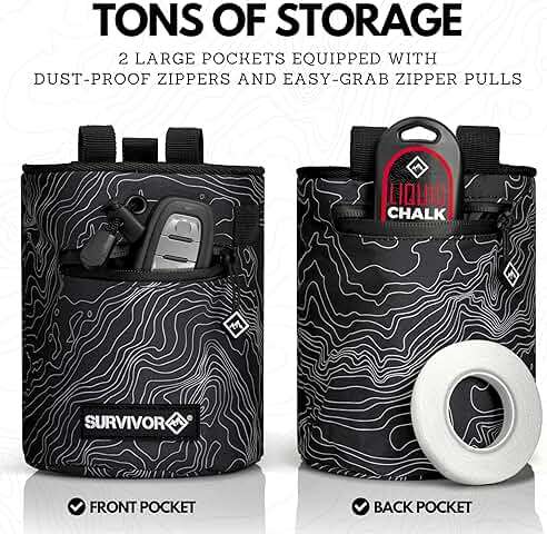 Chalk Bag + Refillable Chalk Ball - Iconic Topographical Map, Draw String Closure, 2 Zippered Pockets, & Brush Holder - Climbing Chalk Bag for Rock Climbing, Bouldering, Weightlifting, Gymnastics - Image 4
