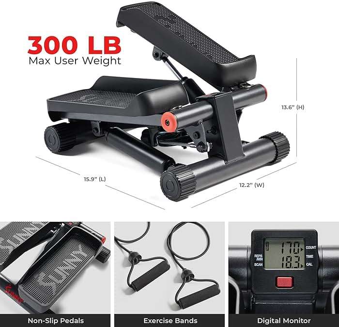 Sunny Health & Fitness Mini Steppers for Exercise at Home, Stair Step Workout Machine with Resistance Bands, Full Body Cardio Equipment, Optional Free SunnyFit App Connection Smart Stepper - Image 6