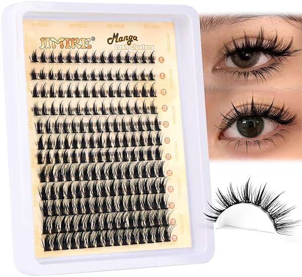 JIMIRE Wispy Lash Clusters Extensions 180Pcs Anime Eyelash Clusters D-Curly Manga Lashes Clusters Natural Look 8-16MM Cluster Eyelash Extensions Individual Lash Extension Pack - Image 1