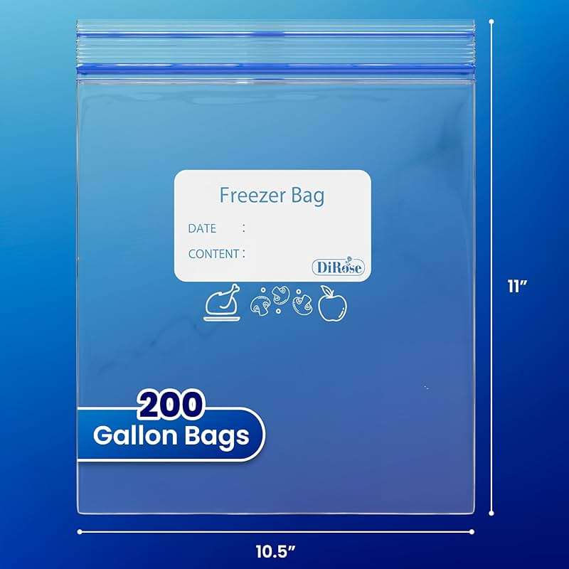 DiRose Reclosable Freezer Bags - 1 Gallon Size (200 Pack) | Double Zipper, Airtight Seal, BPA-Free, Premium Thick Heavy-Duty Bags for Safe and Secure Food Storage - Image 2
