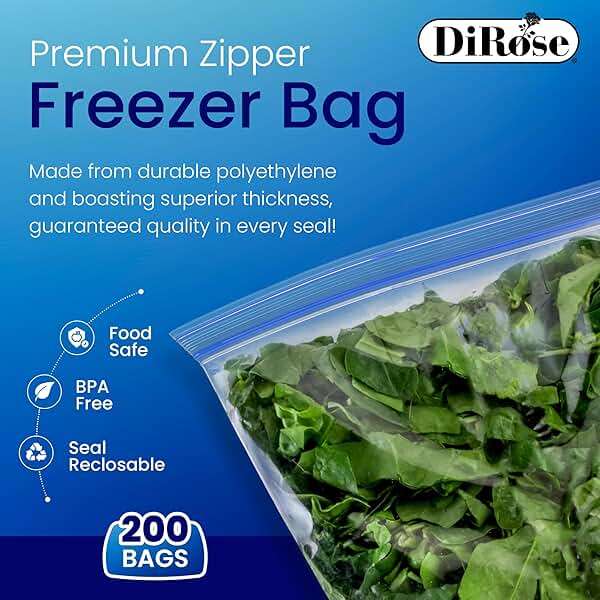 DiRose Reclosable Freezer Bags - 1 Gallon Size (200 Pack) | Double Zipper, Airtight Seal, BPA-Free, Premium Thick Heavy-Duty Bags for Safe and Secure Food Storage - Image 3