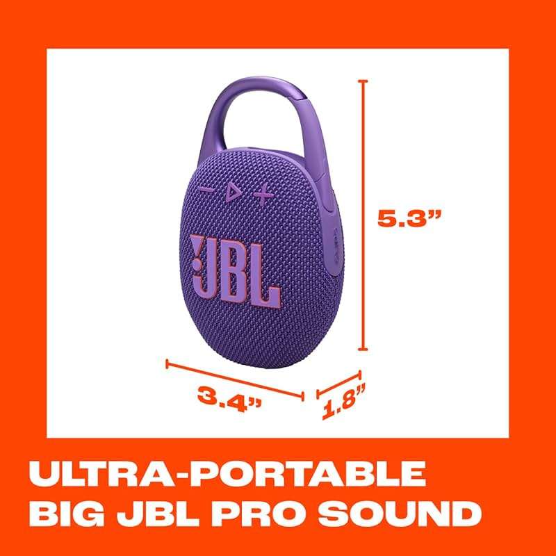 JBL Clip 5 - Ultra-Portable, Waterproof & Dustproof Bluetooth Speaker, Big Pro Sound with Punchy bass, Integrated Carabiner, Up to 12 Hours of Play, Made in Part with Recycled Materials (Purple) - Image 5
