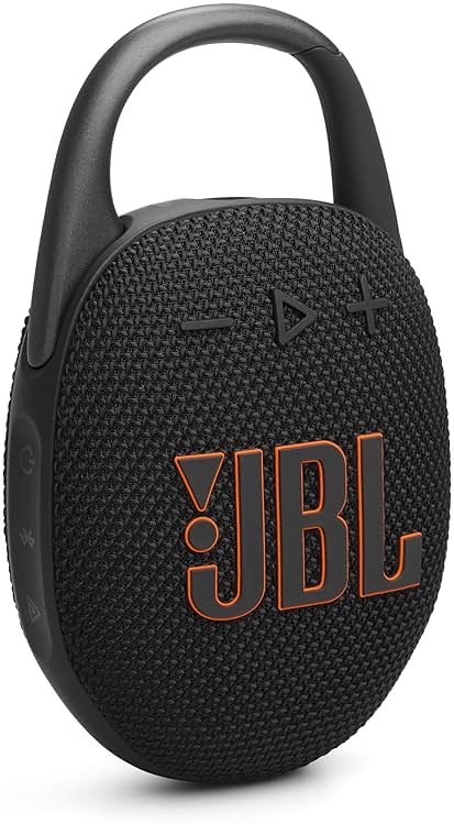 JBL Clip 5 - Ultra-Portable, Waterproof & Dustproof Bluetooth Speaker, Big JBL Pro Sound with Punchy bass, Integrated Carabiner, Up to 12 Hours of Play, Made in Part with Recycled Materials (Black) - Product Image