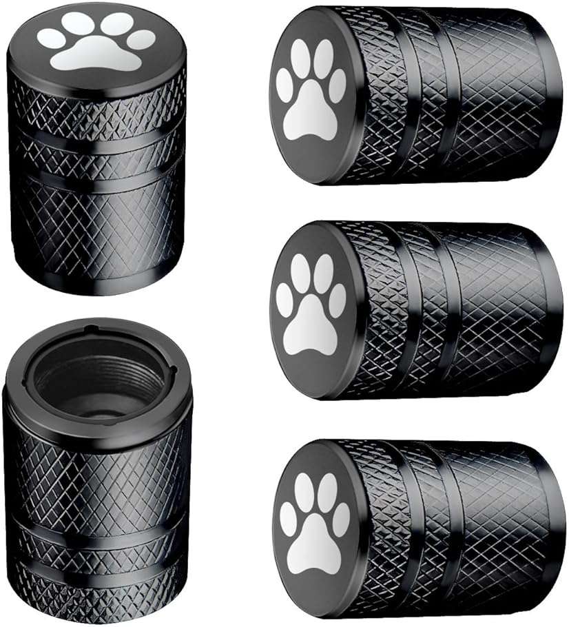 BAURATTI Tire Valve Stem Caps - (5 Pack) Metal Air Caps with Plastic Liner, Corrosion Resistant, Leak-Proof, Dog Cat Paw Universal Stem Covers for Cars Trucks Motorcycles and Bikes - Black - Image 1