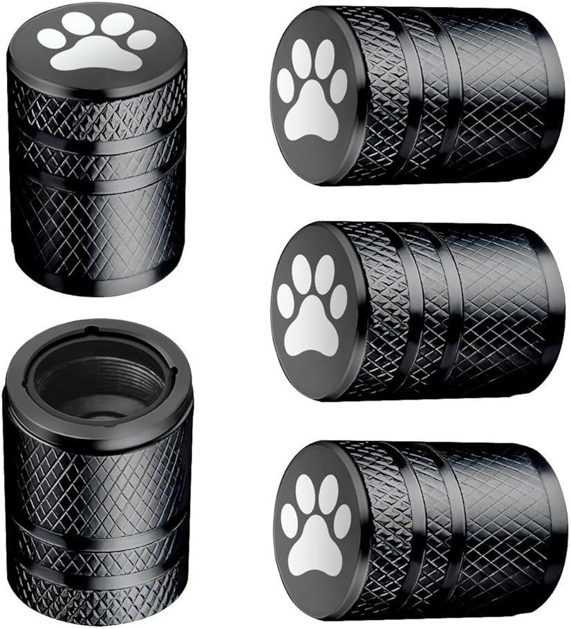 BAURATTI Tire Valve Stem Caps - (5 Pack) Metal Air Caps with Plastic Liner, Corrosion Resistant, Leak-Proof, Dog Cat Paw Universal Stem Covers for Cars Trucks Motorcycles and Bikes - Black - Product Image