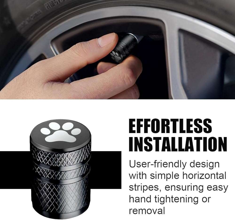 BAURATTI Tire Valve Stem Caps - (5 Pack) Metal Air Caps with Plastic Liner, Corrosion Resistant, Leak-Proof, Dog Cat Paw Universal Stem Covers for Cars Trucks Motorcycles and Bikes - Black - Image 5