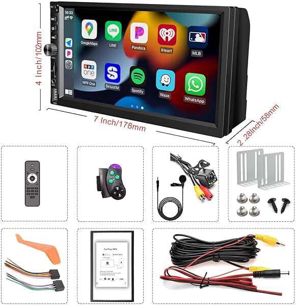 Wireless Double Din Car Stereo Works with Apple Carplay,7 Inch HD 1024 * 600 Touchscreen with Bluetooth 5.1,FM Car Radio,GPS Navigation,Backup Camera,Android Auto,Voice Control,USB/AUX/TF/SWC - Image 7