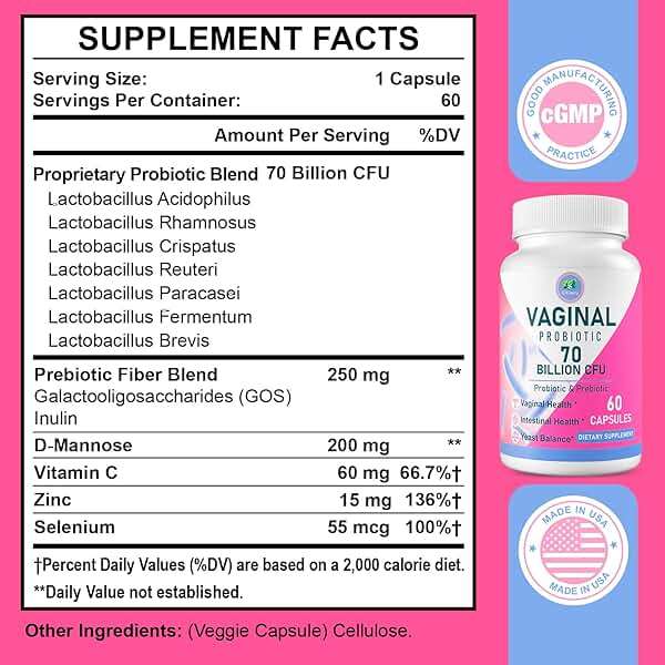 Vaginal Probiotics, PH Balance for Women, 70 Billion CFUs Womens Probiotic for Vaginal health, Urinary, Odor Control, Flor, Ph Balance & Hormone, with Prebiotic & D-Mannose - Shelf Stable, 60 Caps - Image 2
