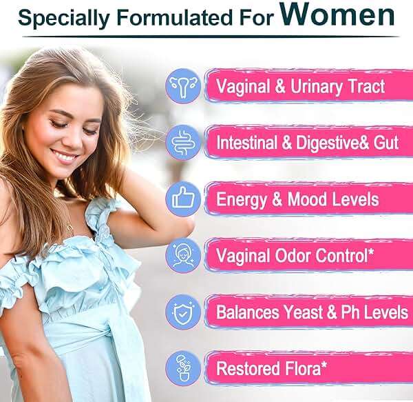 Vaginal Probiotics, PH Balance for Women, 70 Billion CFUs Womens Probiotic for Vaginal health, Urinary, Odor Control, Flor, Ph Balance & Hormone, with Prebiotic & D-Mannose - Shelf Stable, 60 Caps - Image 3